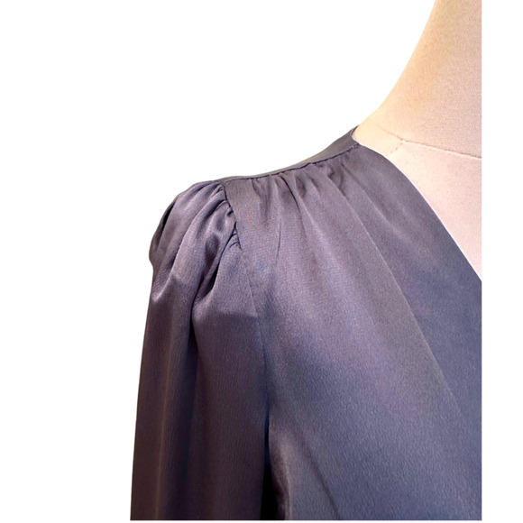 Express Satin Gray Faux Wrap Long Sleeve Tie Mini Dress Cocktail Size Small - Picture 6 of 10